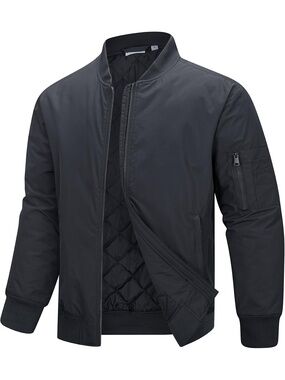 🆕 Men's Grey Quilted Waterproof Windbreaker Zip Up Coat Bomber Jackets
